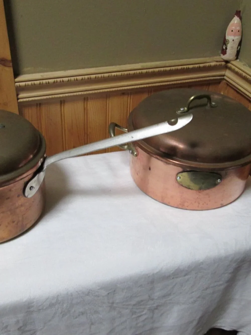 Vtg copper md/ France 4 pc Pots pans De-la Cuisine Dutch oven lid 2 qt pan n lid